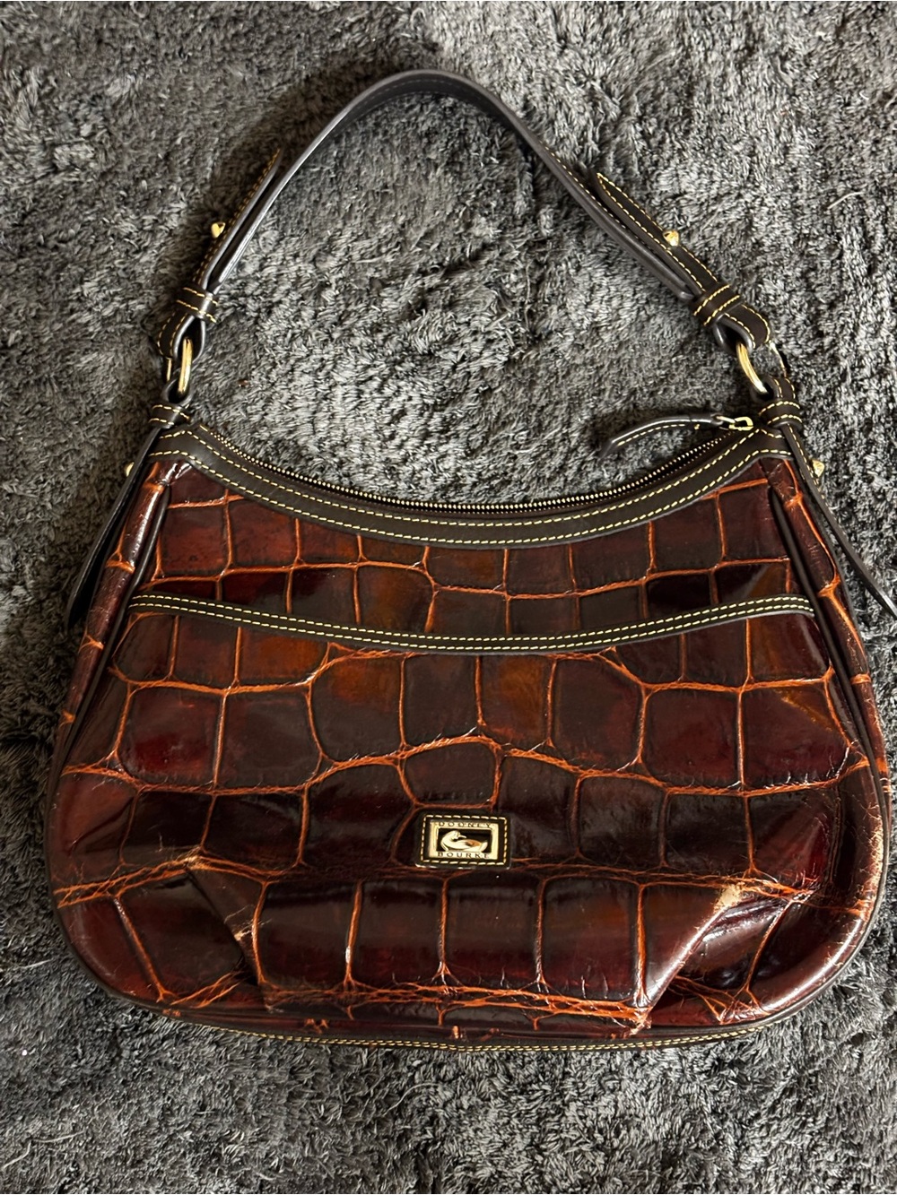 Dooney & Bourke Collins Dark Brown Crocodille Embossed Shoulder Bag